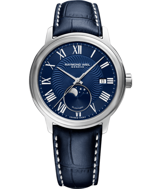 Maestro Men’s Moon Phase Automatic Blue Leather Men’s Watch, 40mm