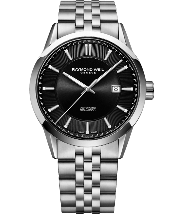 Freelancer Men’s Automatic Black Dial Stainless Steel Bracelet Watch, 42mm
