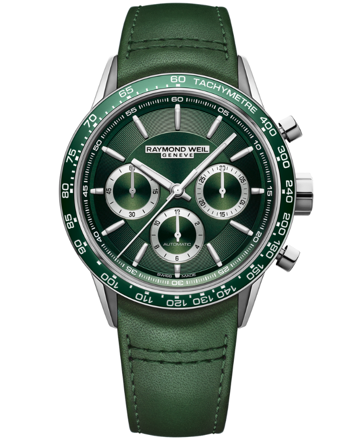 Freelancer Men’s Automatic Chronograph Green Leather Watch, 43.5mm