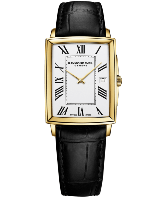 Toccata Men’s Classic Rectangular Gold PVD White Dial Leather Watch, 37 x 29 mm